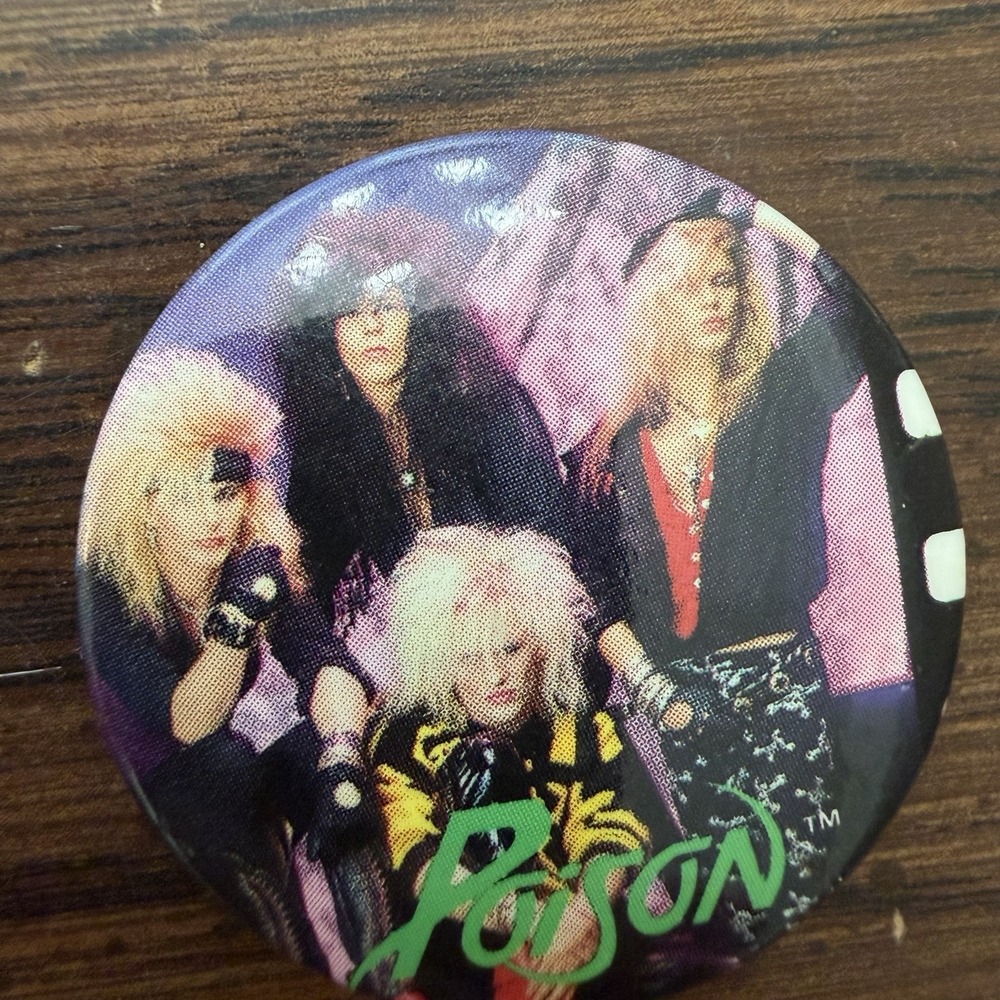 Vintage Poison 1980s Pinback Button Glam Rock Metal Photo Pin